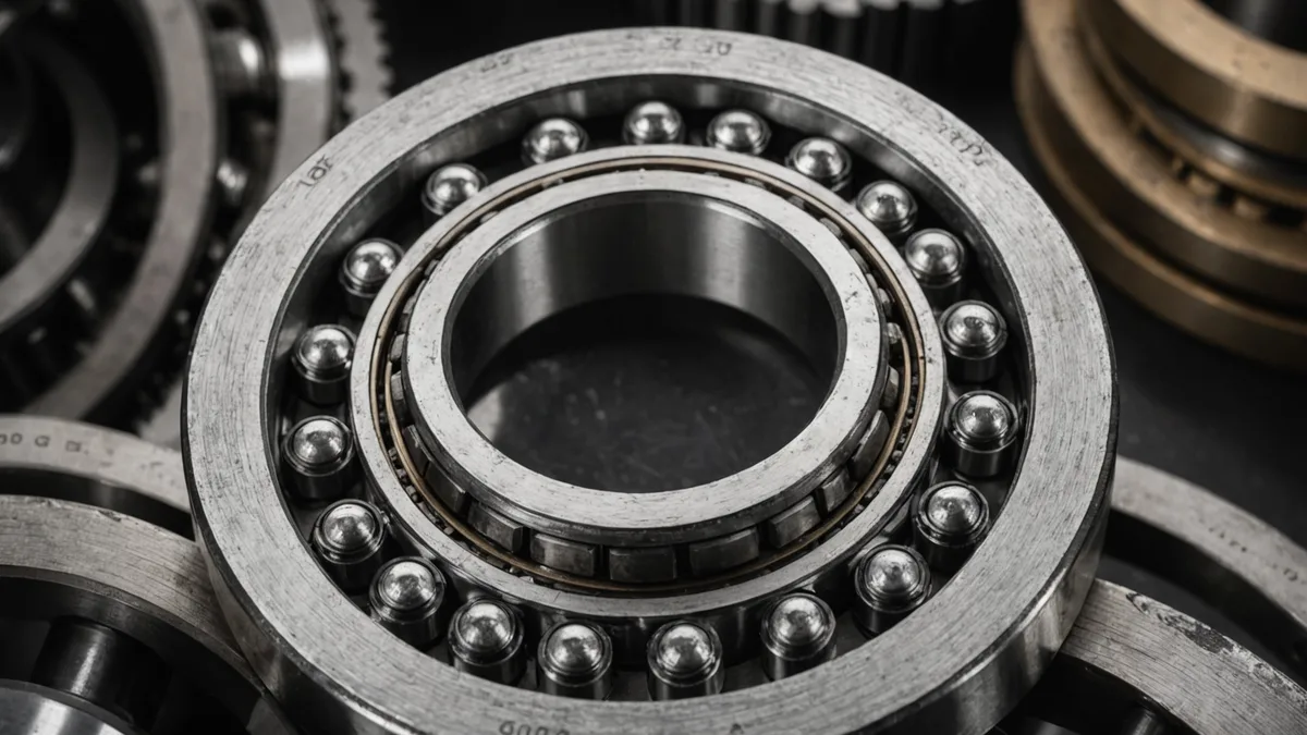 Close-up of industrial bearing assembly with vibration monitoring sensor
