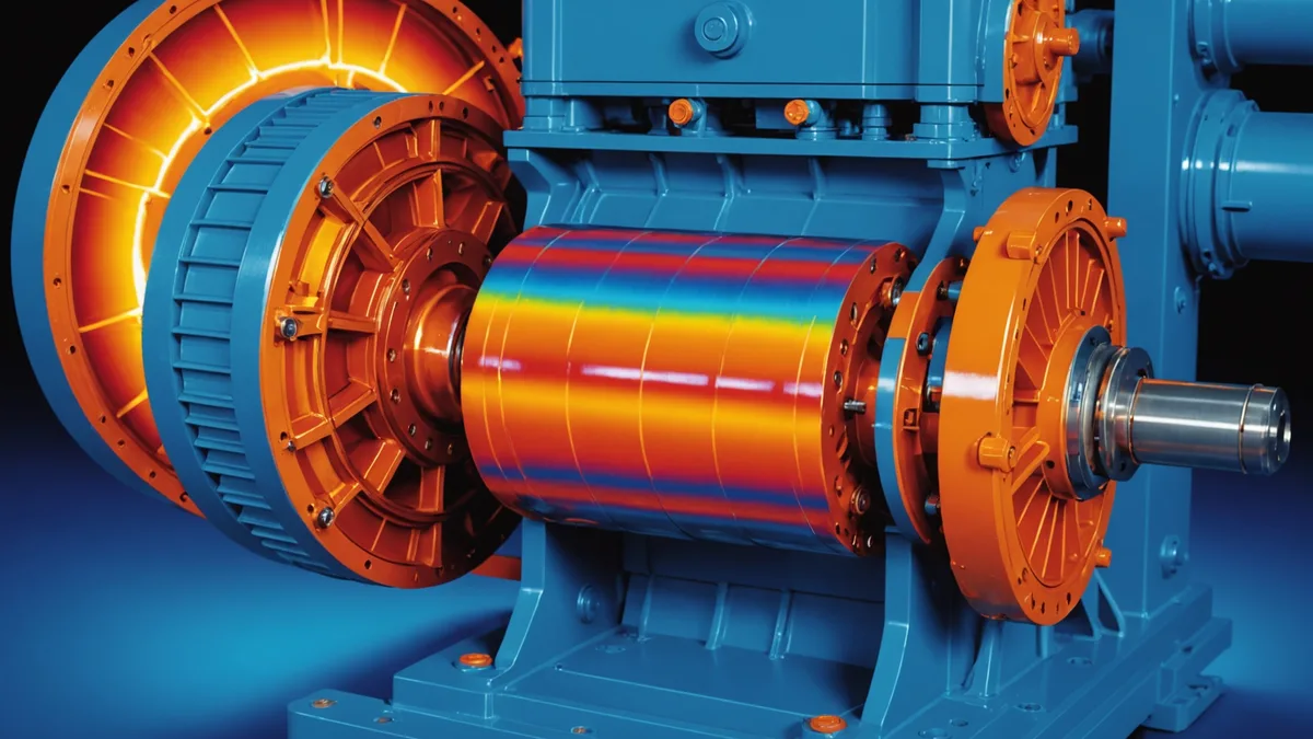 Thermal imaging view of industrial electric motor showing heat distribution